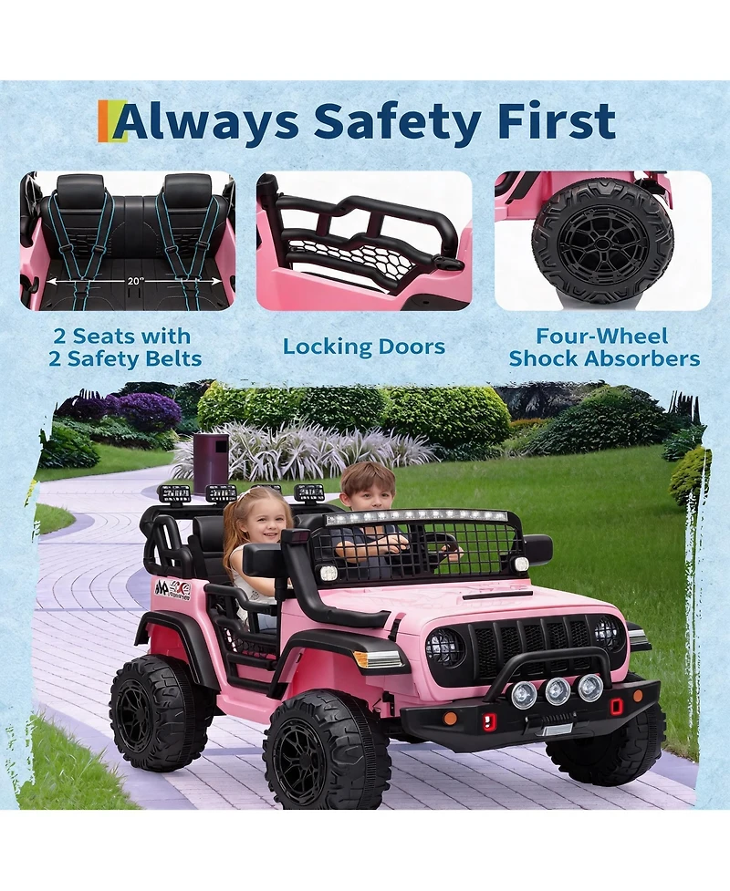 homfan 2 Seater 24V Electric Ride on Car with Remote Control, 20" Large Seat, 2 Safety Belts,Dual 200W Motors for 3+