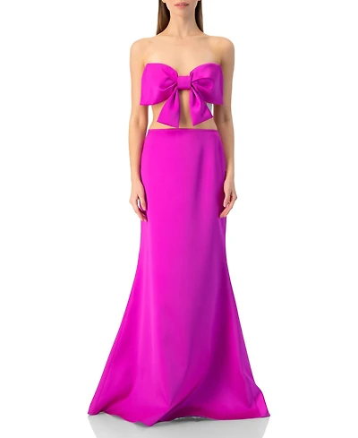 Ivonne Women's Strapless Bow-Front Crop -Top Gown Satin