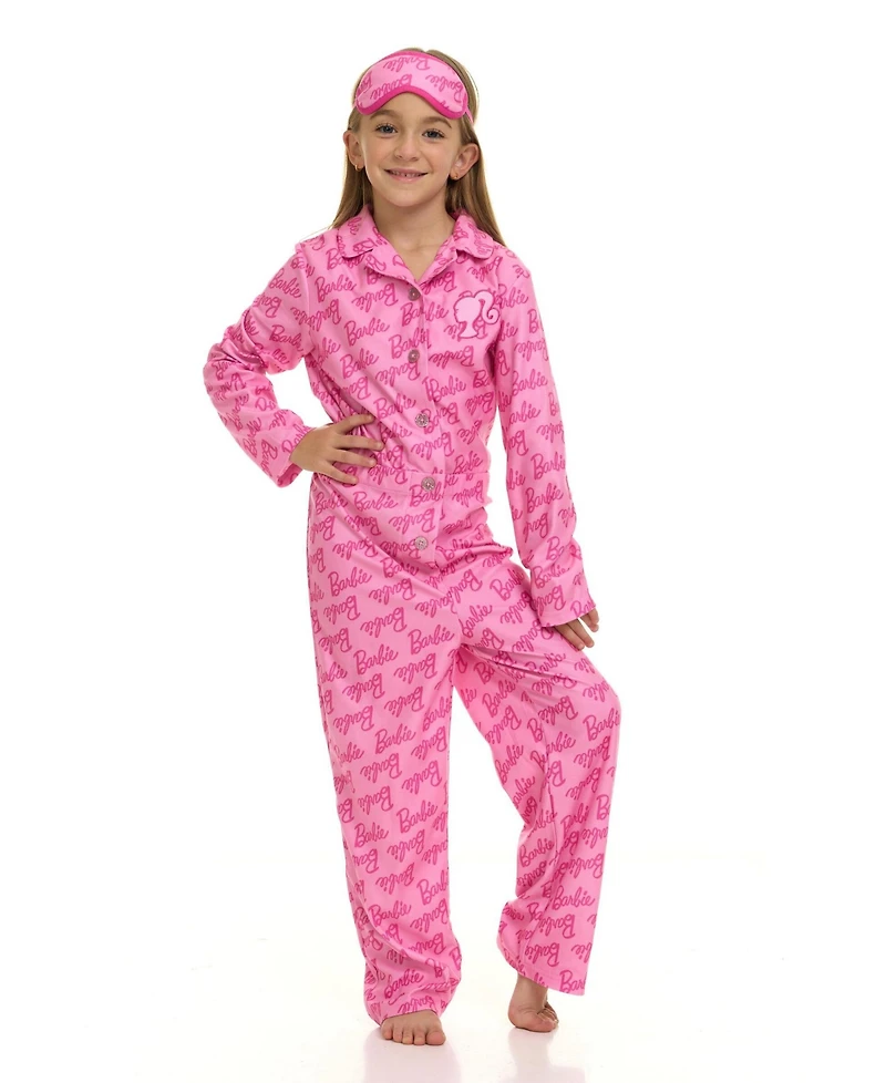 Barbie Girl's (4-16) Fleece One Piece Pajama and Sleep Mask Set