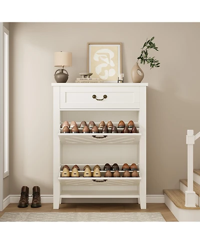 gaomon 31.5 In Shoe Cabinet with 2 Flip Drawers and Adjustable Shelves, Freestanding Shoe Storage Organizer with Storage for Entryway Closet Hallway