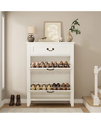 gaomon 31.5 In Shoe Cabinet with 2 Flip Drawers and Adjustable Shelves, Freestanding Shoe Storage Organizer with Storage for Entryway Closet Hallway