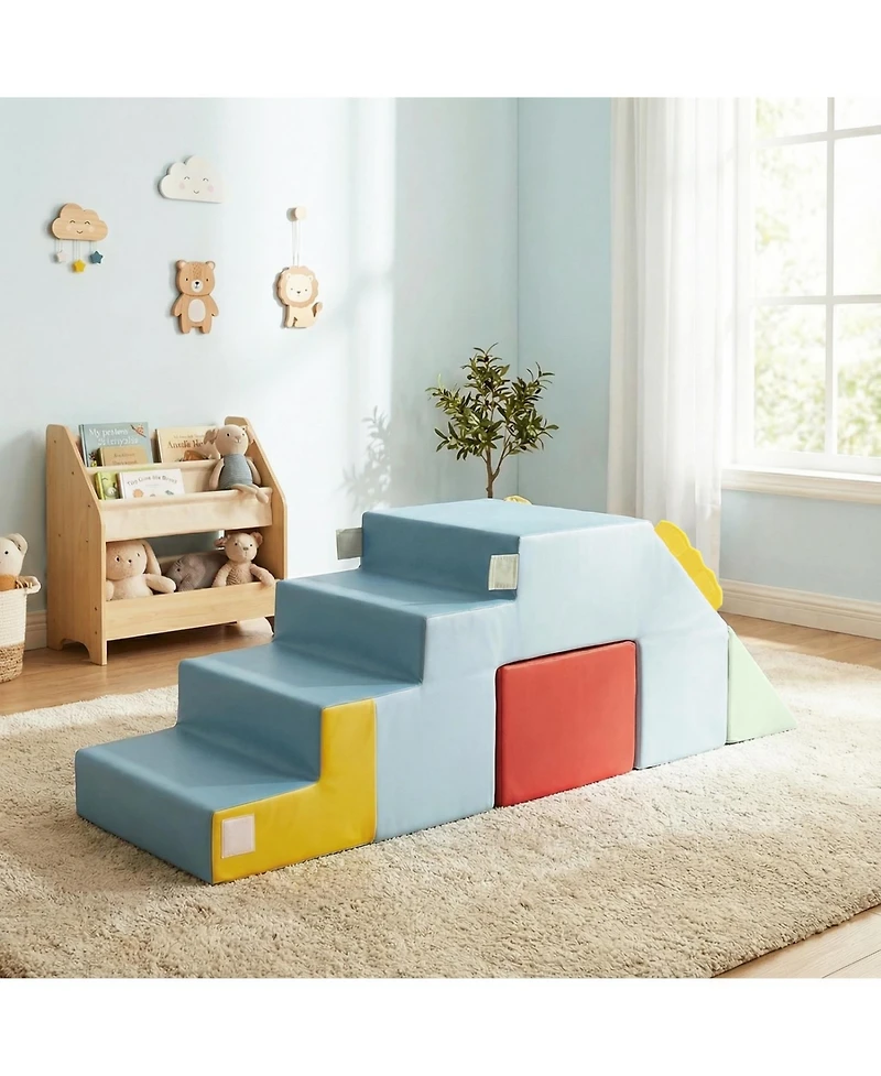 Slickblue Toddler Children's Foam Play Block Set with Velvet Covers, Table and Chair Design