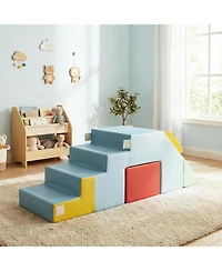 Slickblue Toddler Children's Foam Play Block Set with Velvet Covers, Table and Chair Design