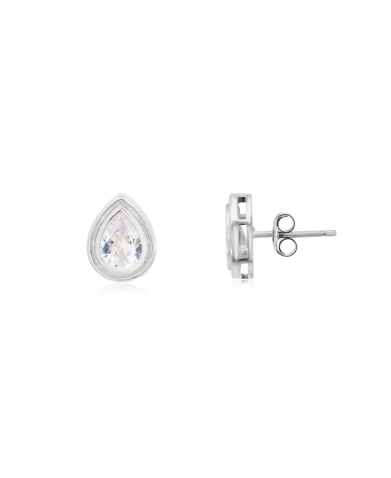 The Lovery Cz Pear Double Bezel Stud Earrings Sterling Silver