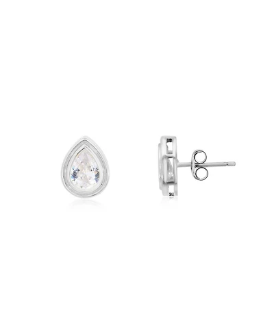 The Lovery Cz Pear Double Bezel Stud Earrings Sterling Silver