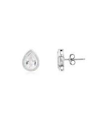 The Lovery Cz Pear Double Bezel Stud Earrings Sterling Silver