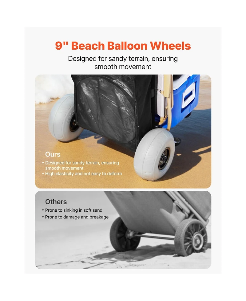 Vevor Beach Dolly with Big Wheels for Sand 9 in Balloon Wheels Beach Gardening
