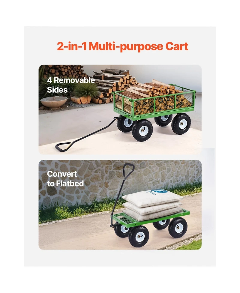 Vevor Steel Garden Cart 680lb Capacity Heavy Duty Yard Wagon Utility Cart 10in Tires