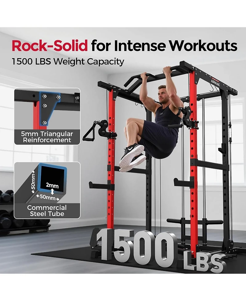 Fed Fitness Power Cage, 1500LBS Multi-Function Power Rack with Dual Cable Crossover System, Weight Cage