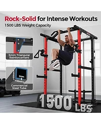 Fed Fitness Power Cage, 1500LBS Multi-Function Power Rack with Dual Cable Crossover System, Weight Cage