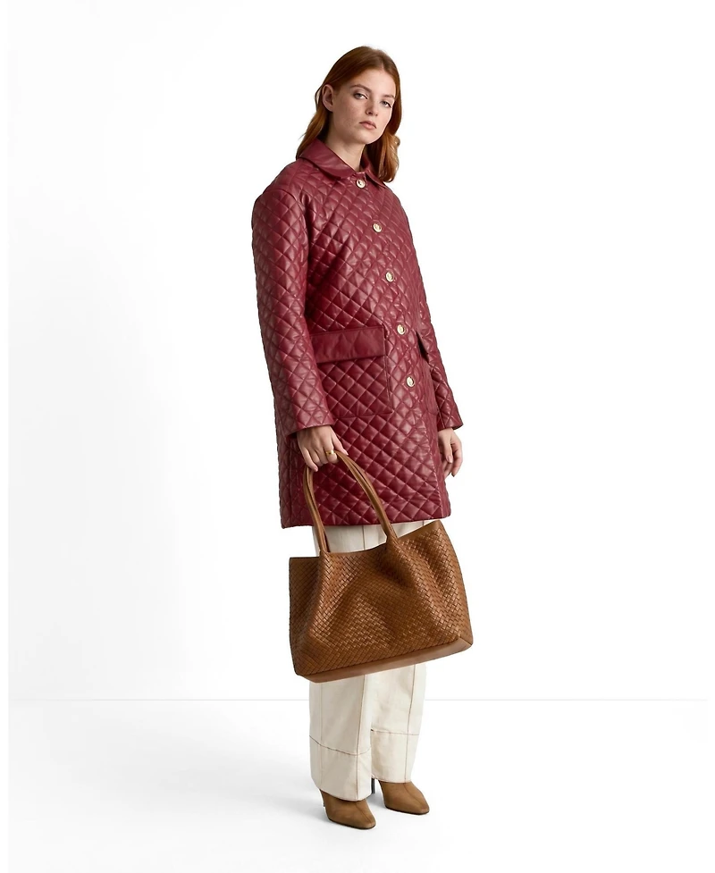Furniq Uk Women's Quilted Leather Coat