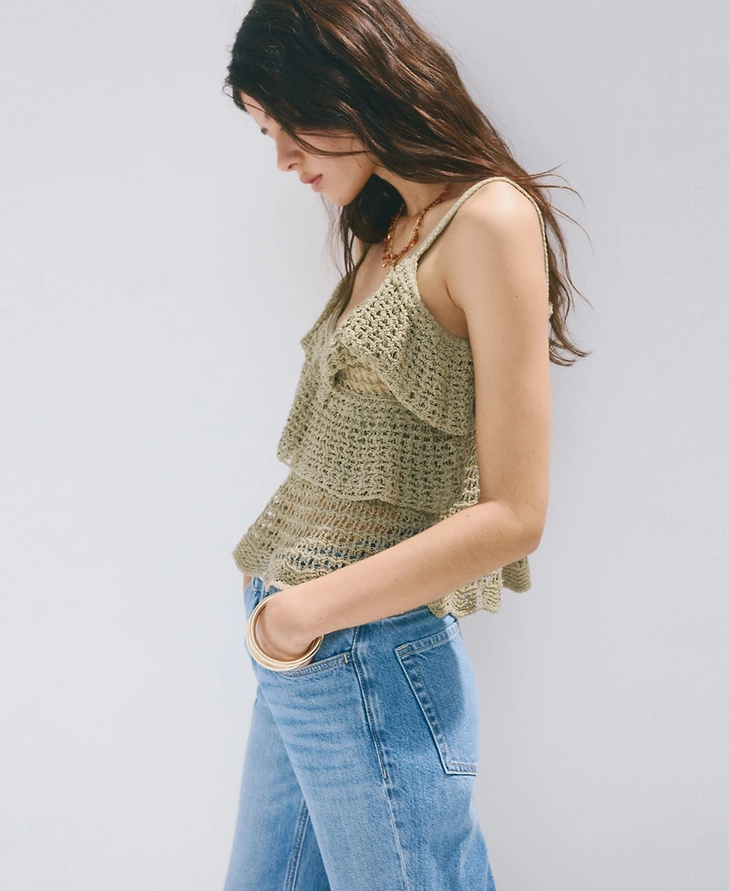 Mango Women's Ruffled Crocheted Top