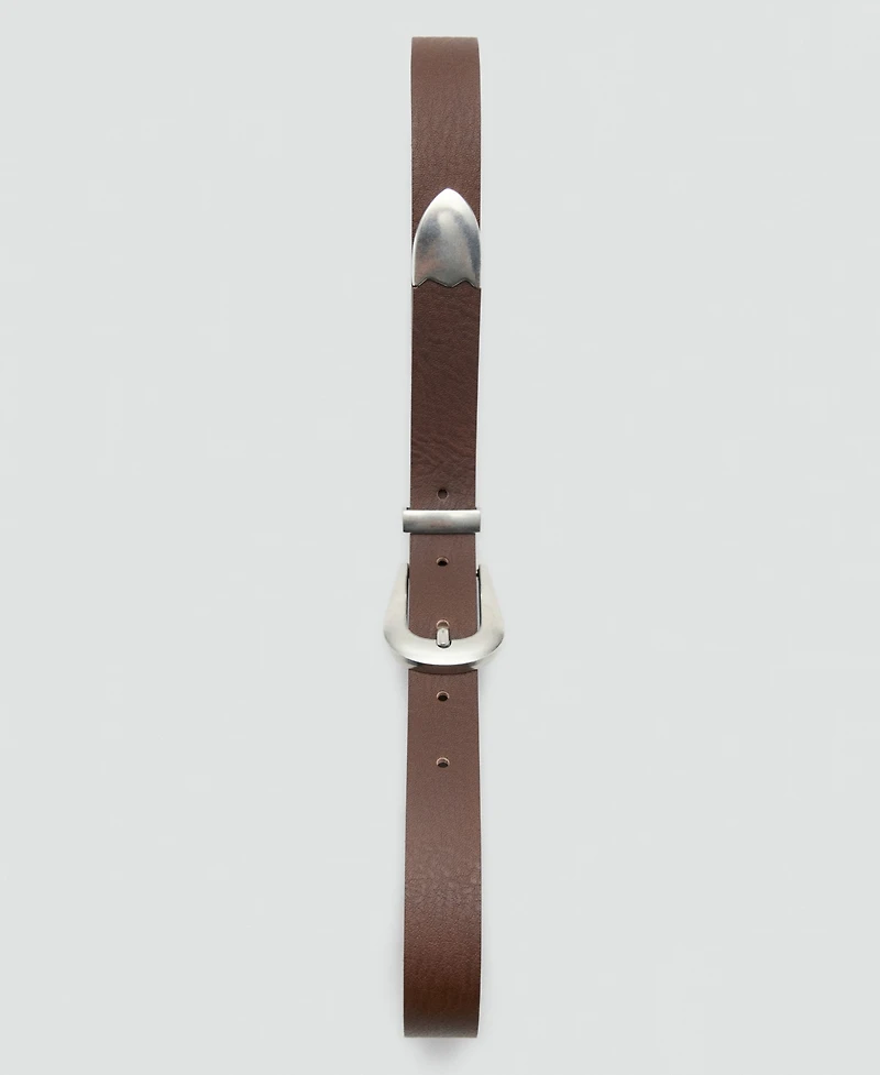 Mango Women's Metal Detail Leather Belt