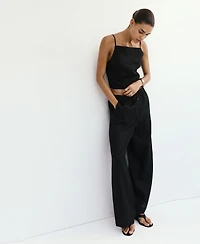 Mango Women's Wide-Leg Linen Pants