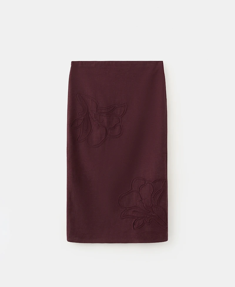 Mango Women's Floral Embroidered Linen Skirt