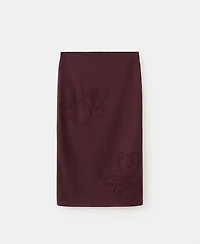 Mango Women's Floral Embroidered Linen Skirt