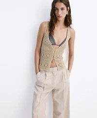 Mango Women's Buttons Crocheted Vest