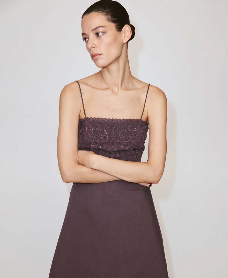 Mango Women's Cutout Embroidered Beaded Dress