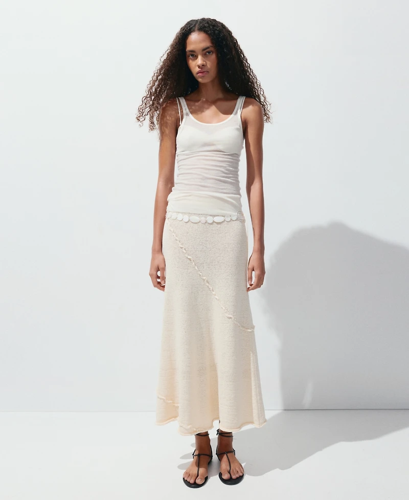 Mango Women's Wavy Stitching Detail Knit Skirt