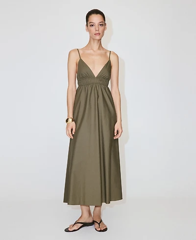 Mango Women's V-Neck Shirred Lyocell Dress