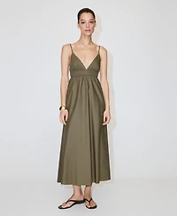 Mango Women's V-Neck Shirred Lyocell Dress