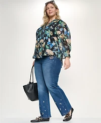 Karl Lagerfeld Paris Plus Printed Collared Long-Sleeve Top