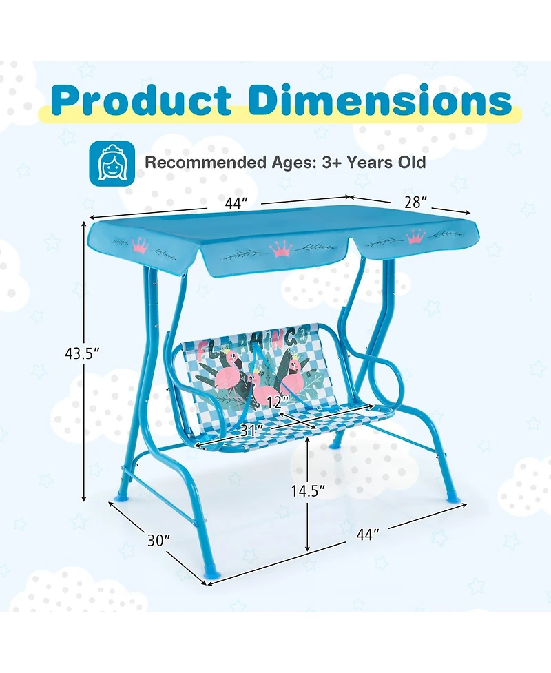 Slickblue Kids Patio Swing Chair with Metal Stand and Adjustable Canopy for 2