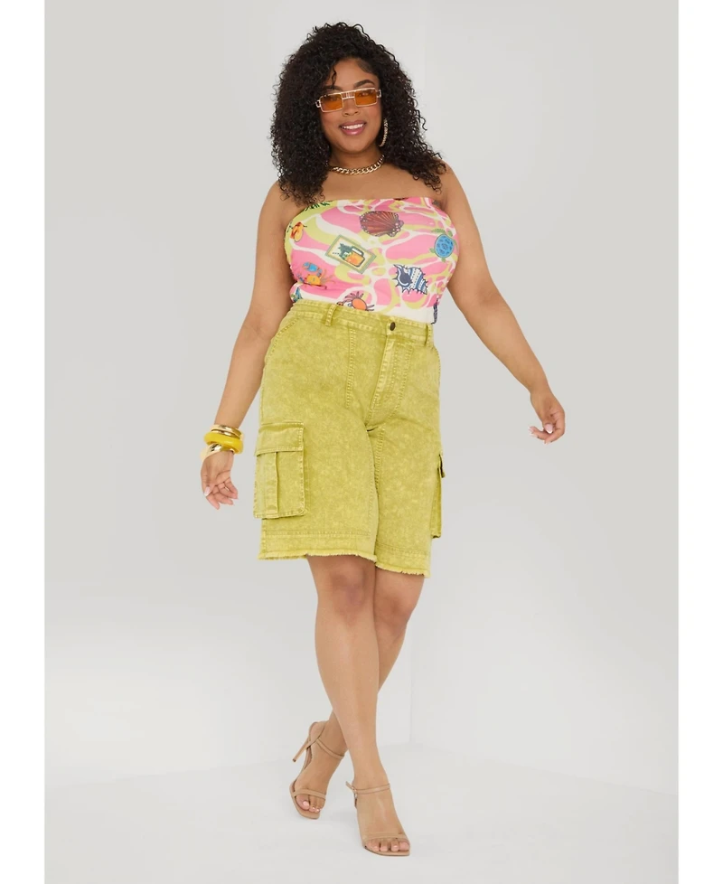 Ashley Stewart Women's Stonewash Cargo Bermuda Shorts