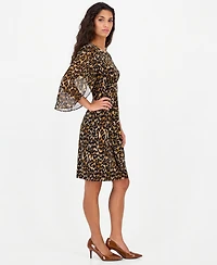 Connected Petite Leopard-Print Tulip-Sleeve Dress