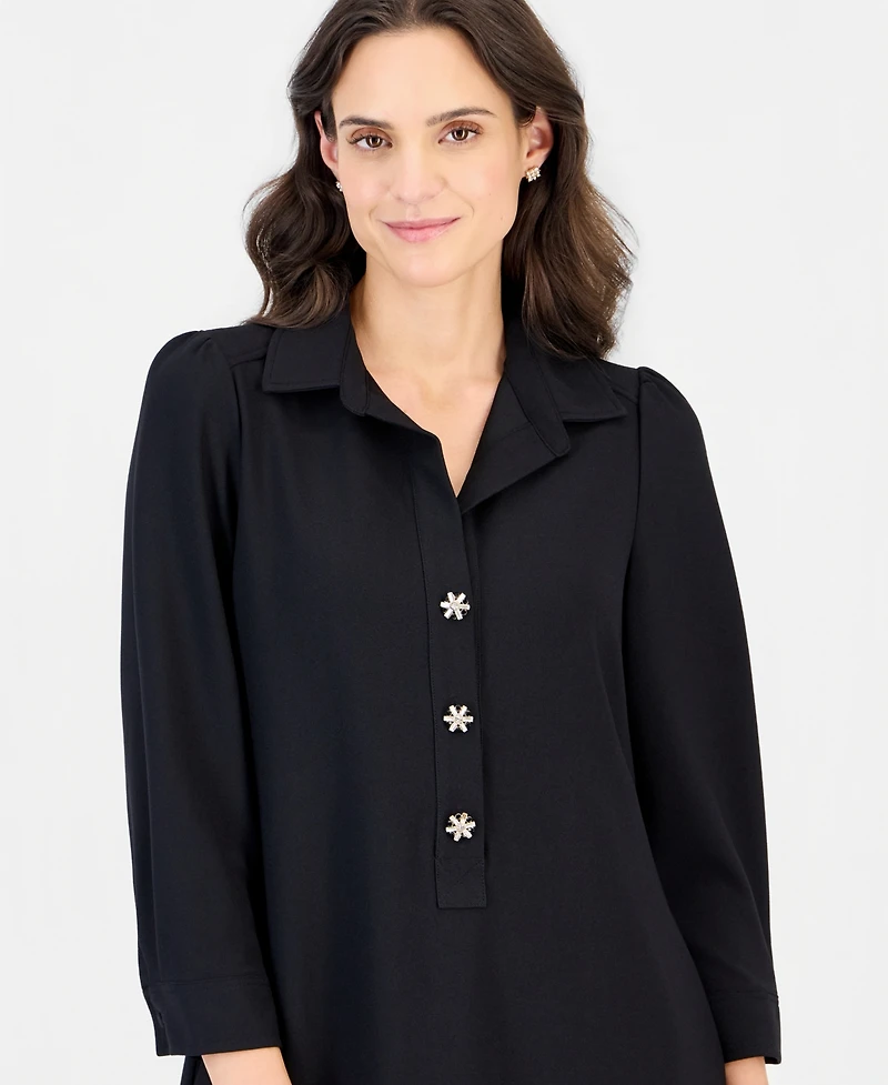 Robbie Bee Petite Scuba Crepe 3/4 Sleeve Ruffled Hem Shirt Dress