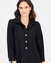 Robbie Bee Petite Scuba Crepe 3/4 Sleeve Ruffled Hem Shirt Dress