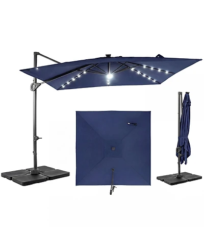 Gymax 10 Feet Cantilever Outdoor Umbrella with 32 Solar Led Lights and 220 Lbs Base