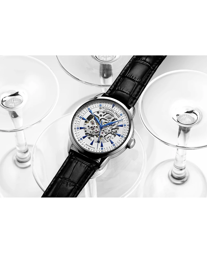 Stuhrling Men's Automatic Skeleton Watch 44mm Leather Strap