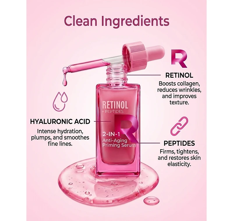 Lovery Retinol and Peptides 2-in-1 Anti-Aging Priming Serum - Korean Skin Care Firming and Smoothing Treatment