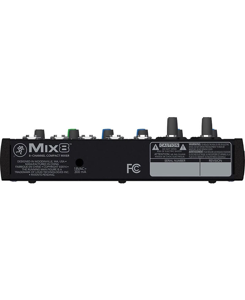 Mackie Mix8 8-Channel Compact Mixer, 20Hz to 30kHz Frequency Response, 3.8kOhms Mic-In / 1kOhms Tape Out / 22Ohms Phones Out Impedances, 2-Pin Dc