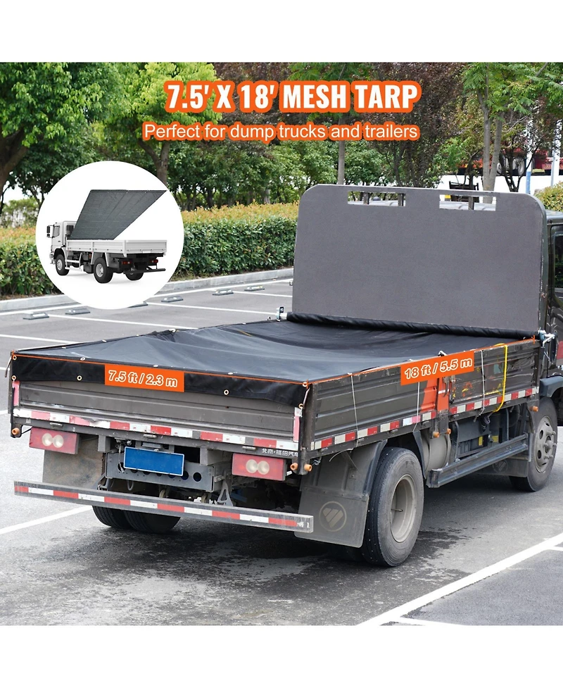 Vevor Dump Truck Tarp Mesh Tarp Pvc 18oz Double Pocket Trailer Shade