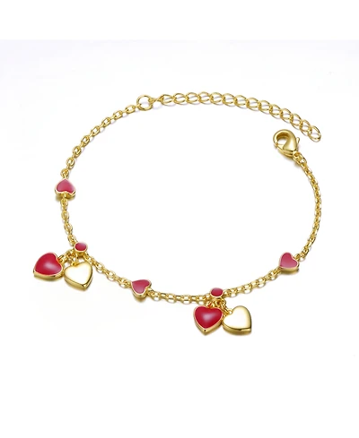 GiGiGirl Kids 14k Gold Plated Red Enamel Dangle Heart Charm Bracelet for Toddler/Kids