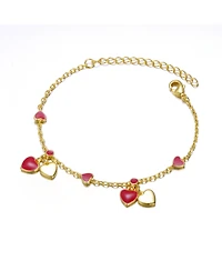 GiGiGirl Kids 14k Gold Plated Red Enamel Dangle Heart Charm Bracelet for Toddler/Kids