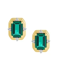 Macy's Lab-Grown Emerald (1-1/10 ct. t.w.) & Diamond (1/20ct. t.w.) Stud Earrings in 14k Yellow Gold-Plated Sterling Silver