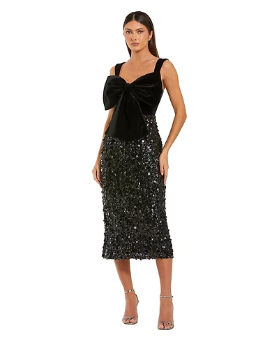 Mac Duggal Women's Sleeveless Sequin Midi Dress With Velvet Bow