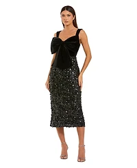 Mac Duggal Women's Sleeveless Sequin Midi Dress With Velvet Bow