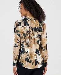 Anne Klein Women's Floral-Print Satin Pleat-Front Blouse