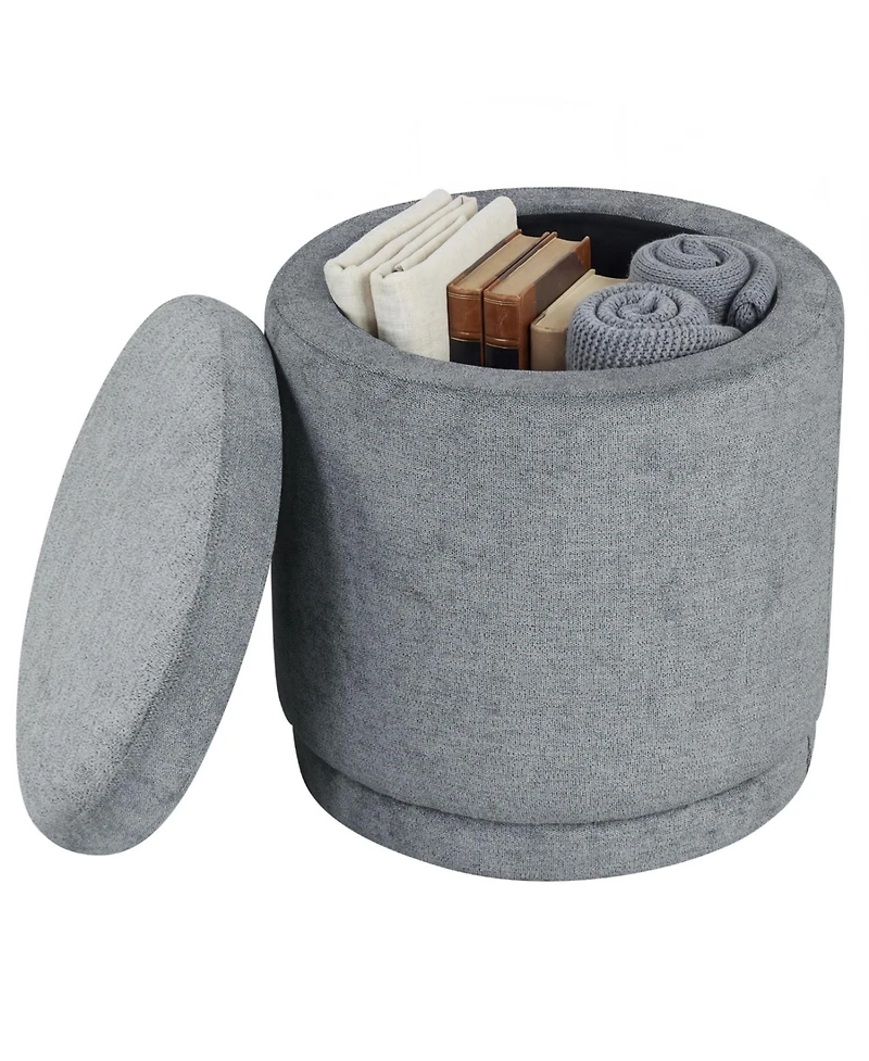 Slickblue Round Foot Stool Ottoman with Storage Space, Removable Lid and Wood Frame
