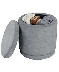 Slickblue Round Foot Stool Ottoman with Storage Space, Removable Lid and Wood Frame