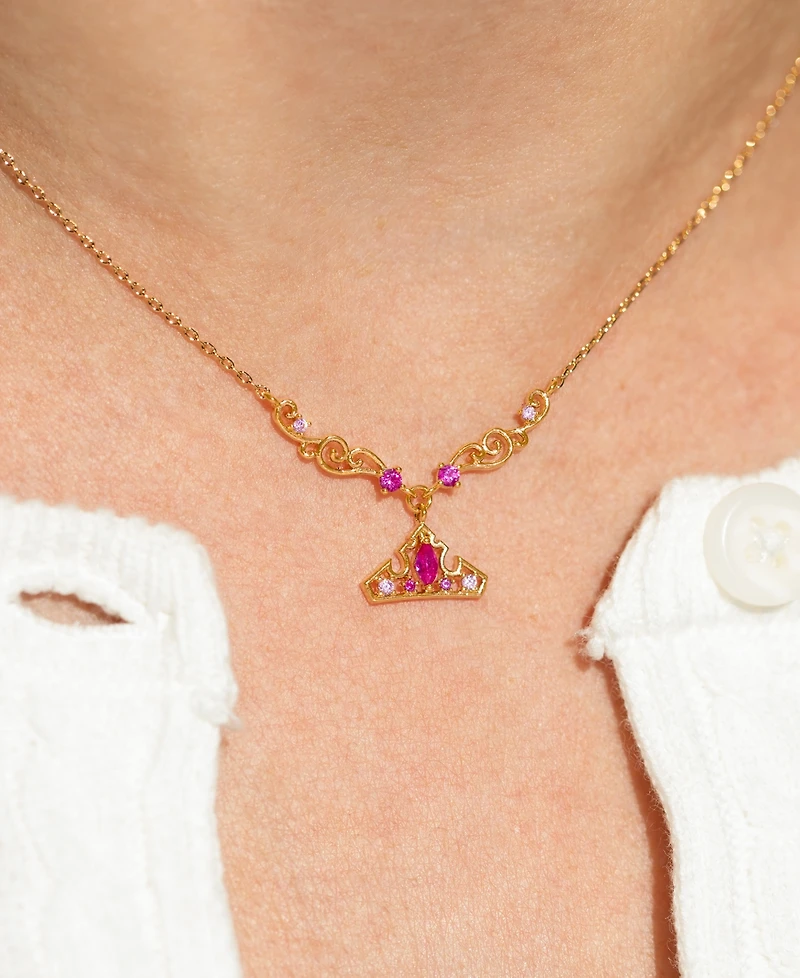 Girls Crew Crystal Disney Princess Sleeping Beauty Aurora Crown Necklace