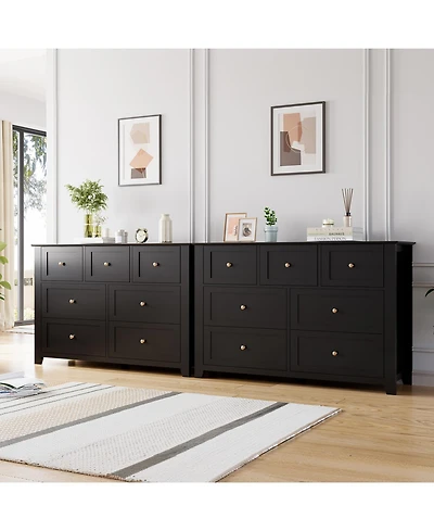 homfan 2 Set of 7 Drawers Dresser for Bedroom, 54" Modern 7 Chest of Drawer Dresser, Storage Organizer with Drawers for Living Room, Hallway