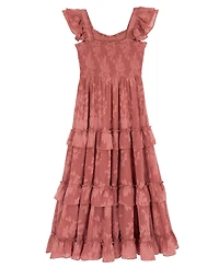Rare Editions Girls' 7-14 Burnout Chiffon Smocked Sweetheart Neck Tiered Maxi Dress
