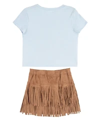 Tween Diva Girls' 7-12 Wild Heart Graphic T-Shirt and Studded Faux Suede Fringe Skort, 2-Piece Set