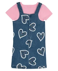 Rare Editions Girls' 2T-6X Short-Sleeve T-Shirt and Denim Jumper, 2-Piece Set