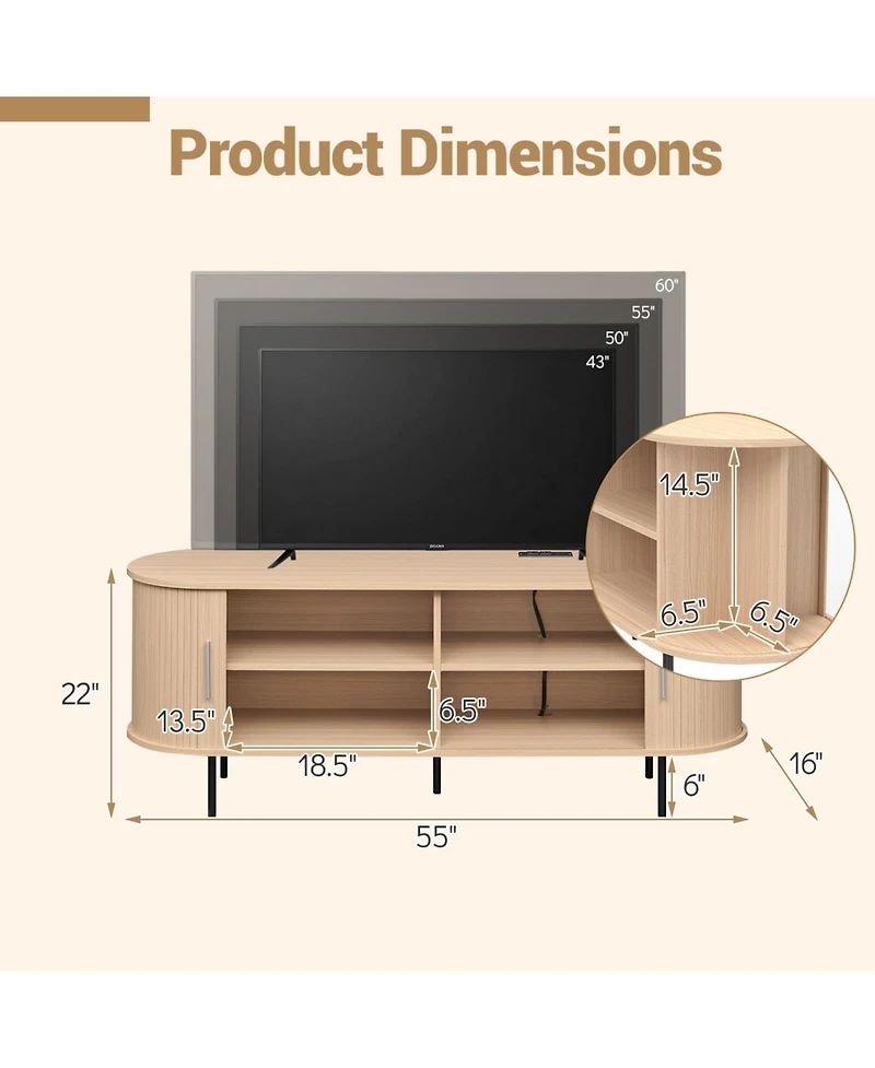 Slickblue Mid-Century Curved Tv Stand for TVs up to 60 Inches
